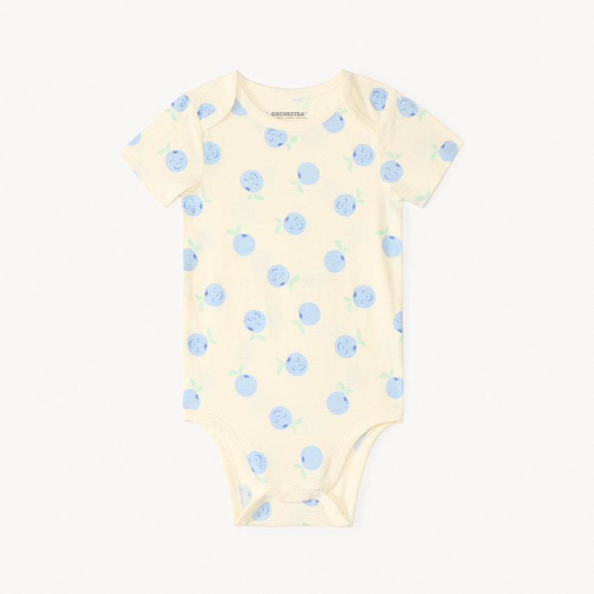 Lot de 5 bodies motifs myrtilles pour bébé fille avec ouvertures différentes selon l'âge 