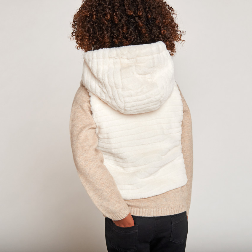 Doudoune manches longues en twill et sherpa + gilet pour fille 