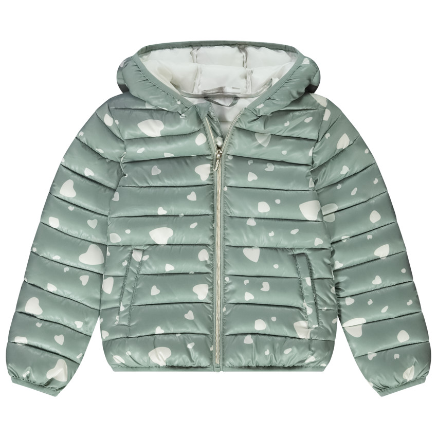 Doudoune légère à capuche imprimé cœurs pour fille