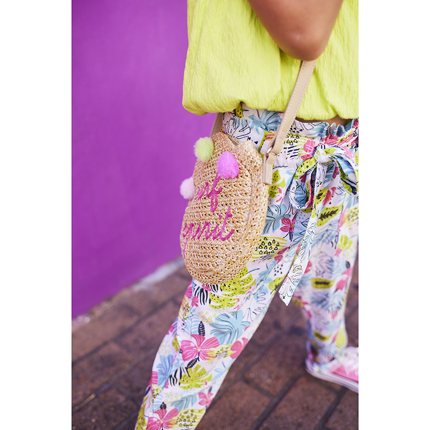 Pantalon imprimé tropical et ceinture à nouer pour fille 