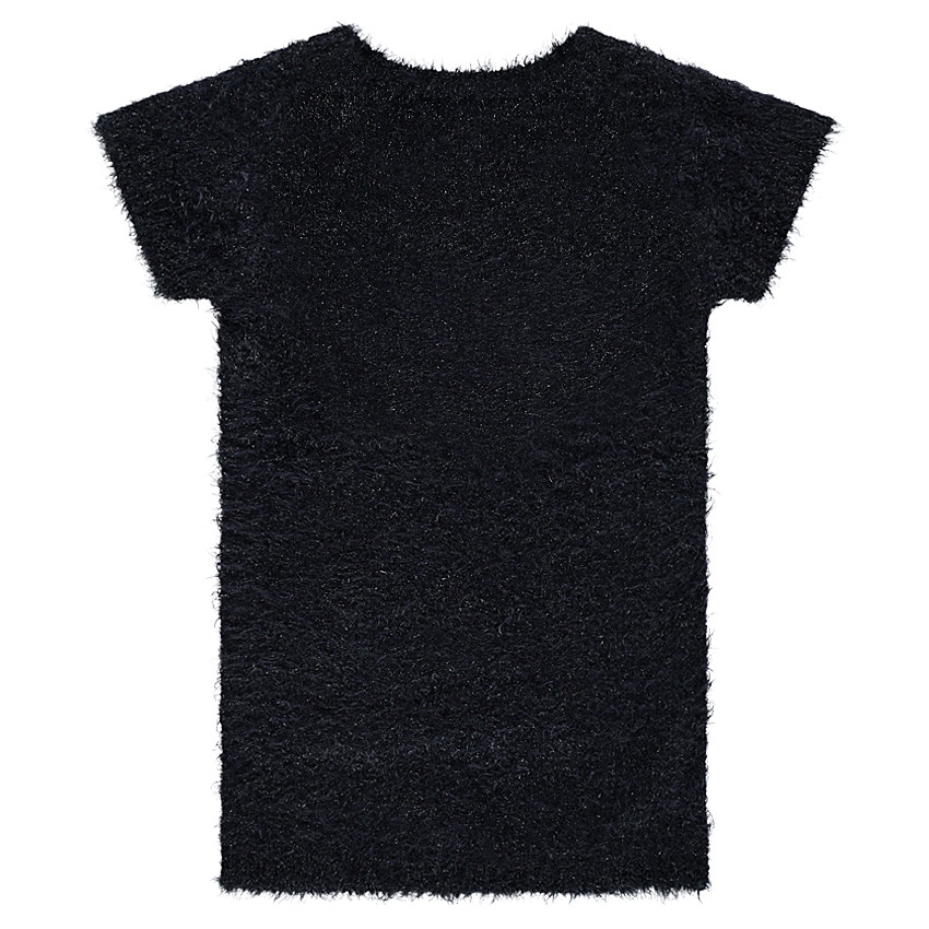 Robe manches courtes en tricot poil avec coeur en sequins magiques 