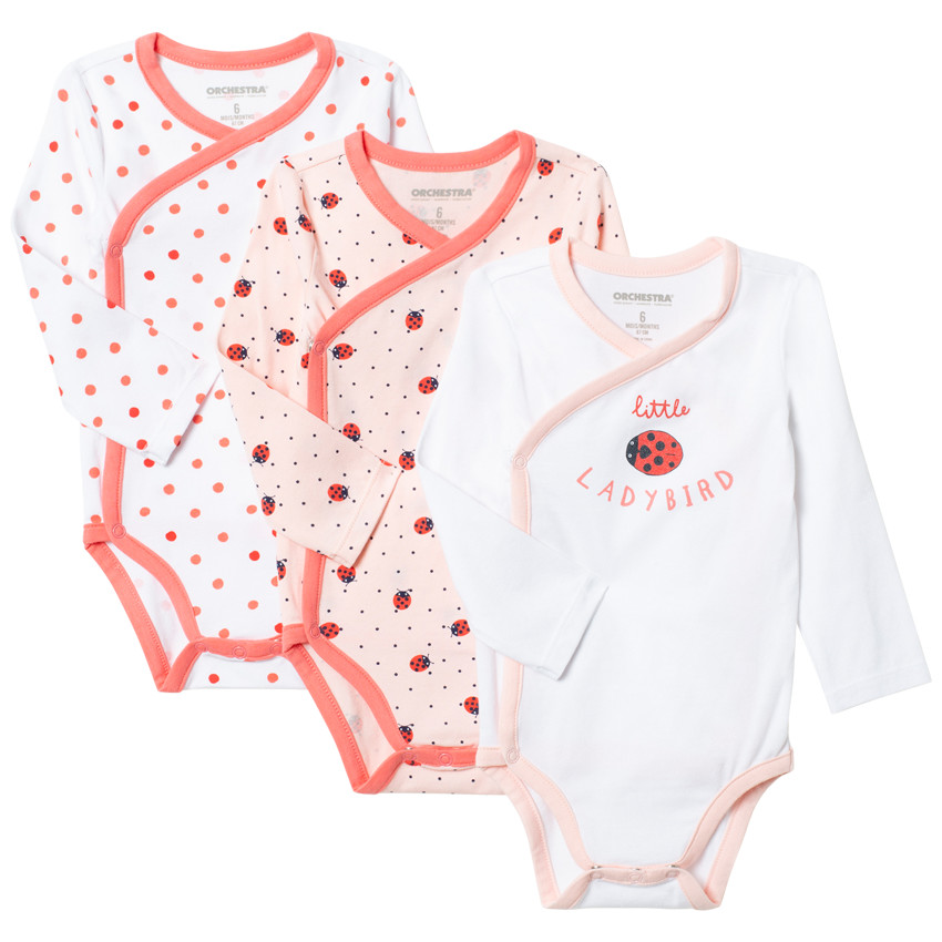 Lot de 3 bodies manches longues motif coccinelles pour bébé fille 