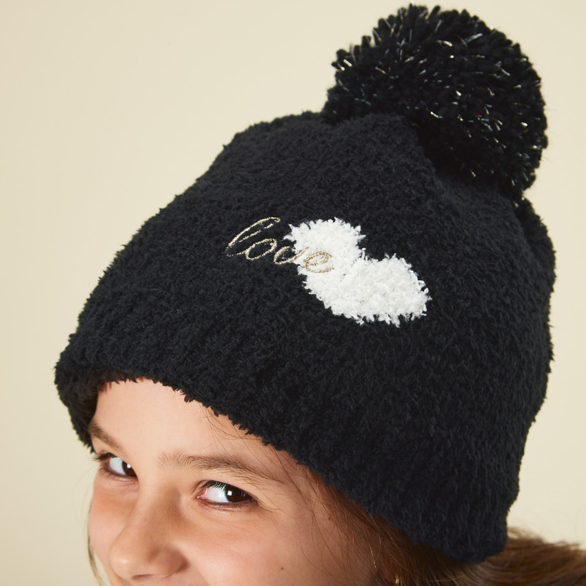 Ensemble bonnet + snood en tricot avec broderies pour fille 