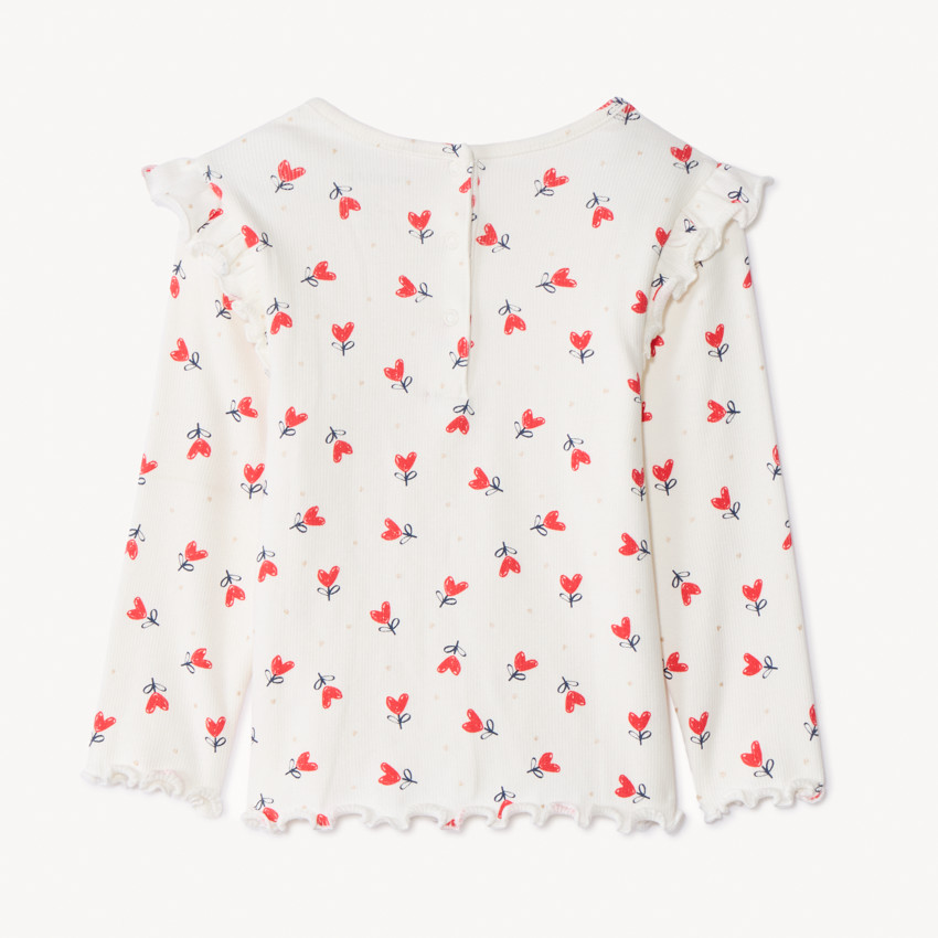 T-shirt manches longues côtelé imprimé cœurs pour bébé fille 