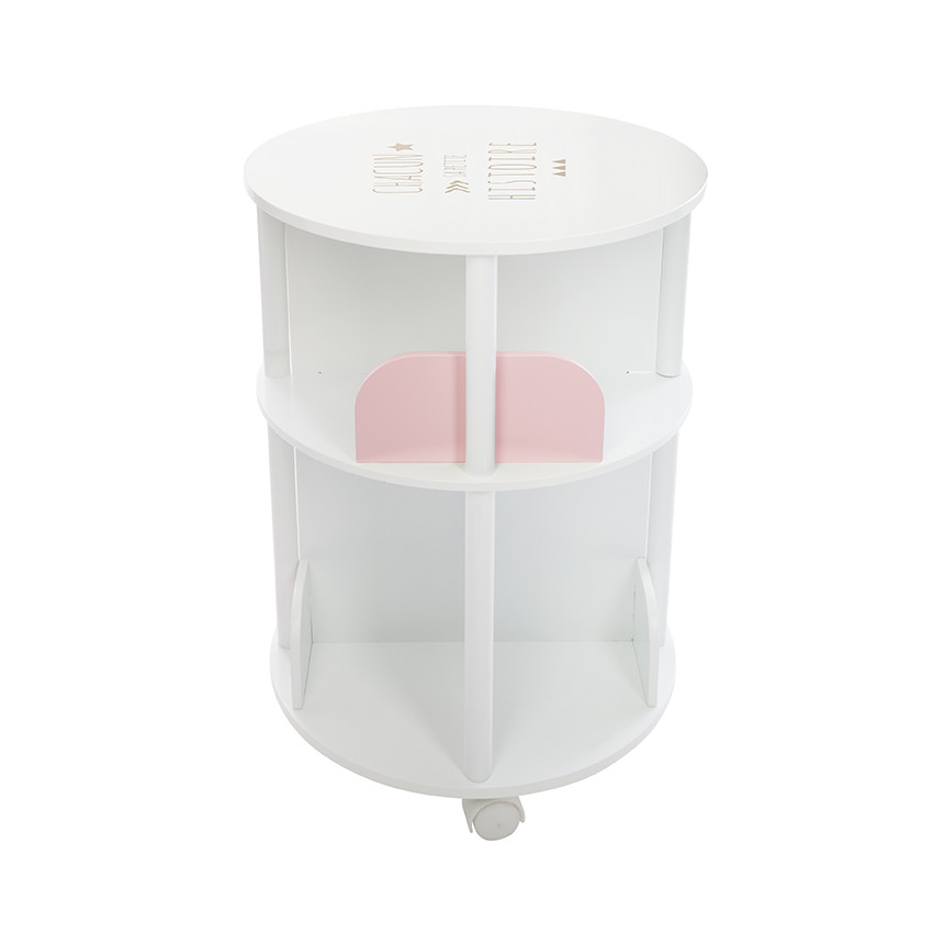 Bibliothèque ronde à roulettes - Rose  