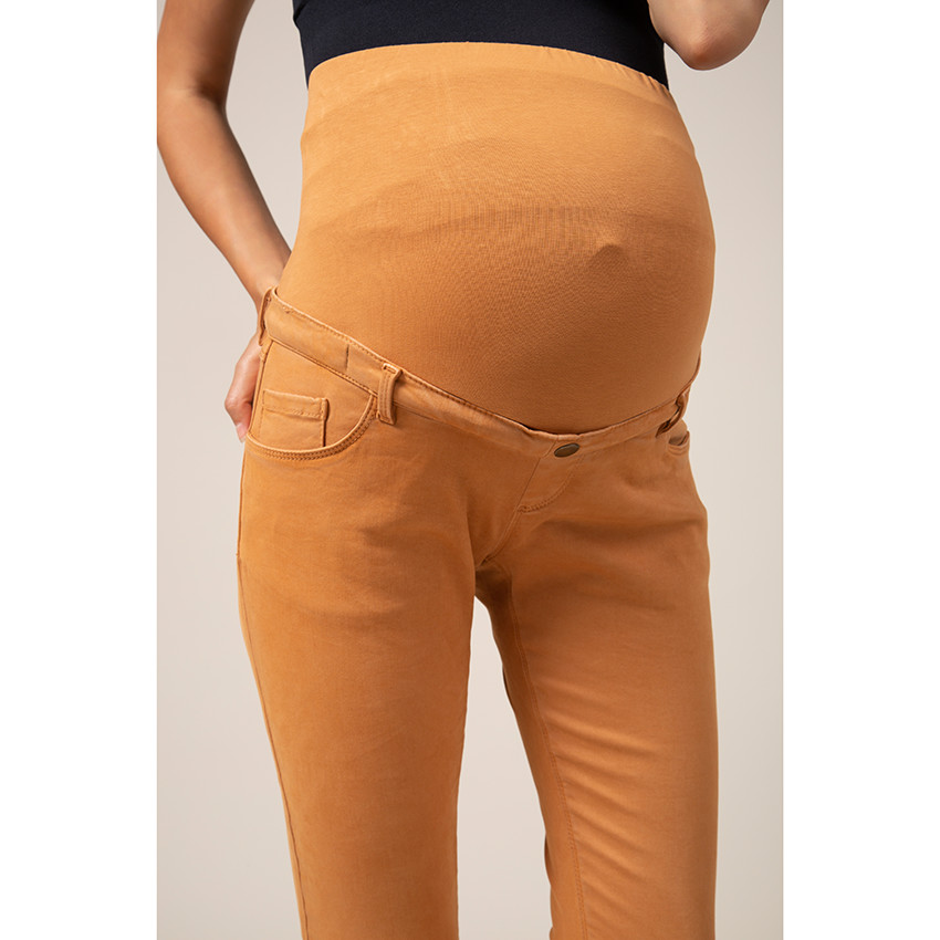 Pantalon de grossesse ocre coupe slim à bandeau haut 