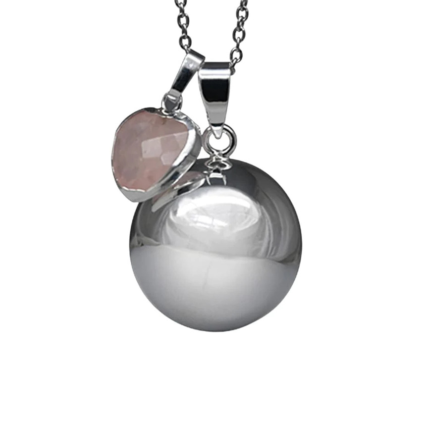 Bola de grossesse lisse avec cœur en quartz rose - Argent 