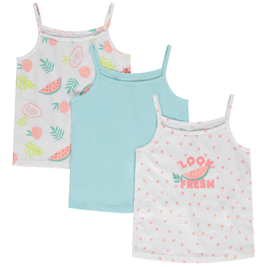 Lot de 3 débardeurs fantaisie en jersey slub pour fille