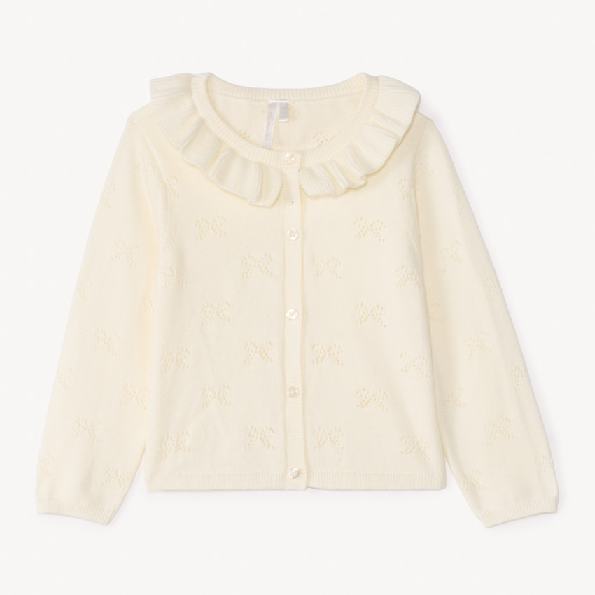 Gilet col claudine en tricot avec broderie ajouré pour bébé fille