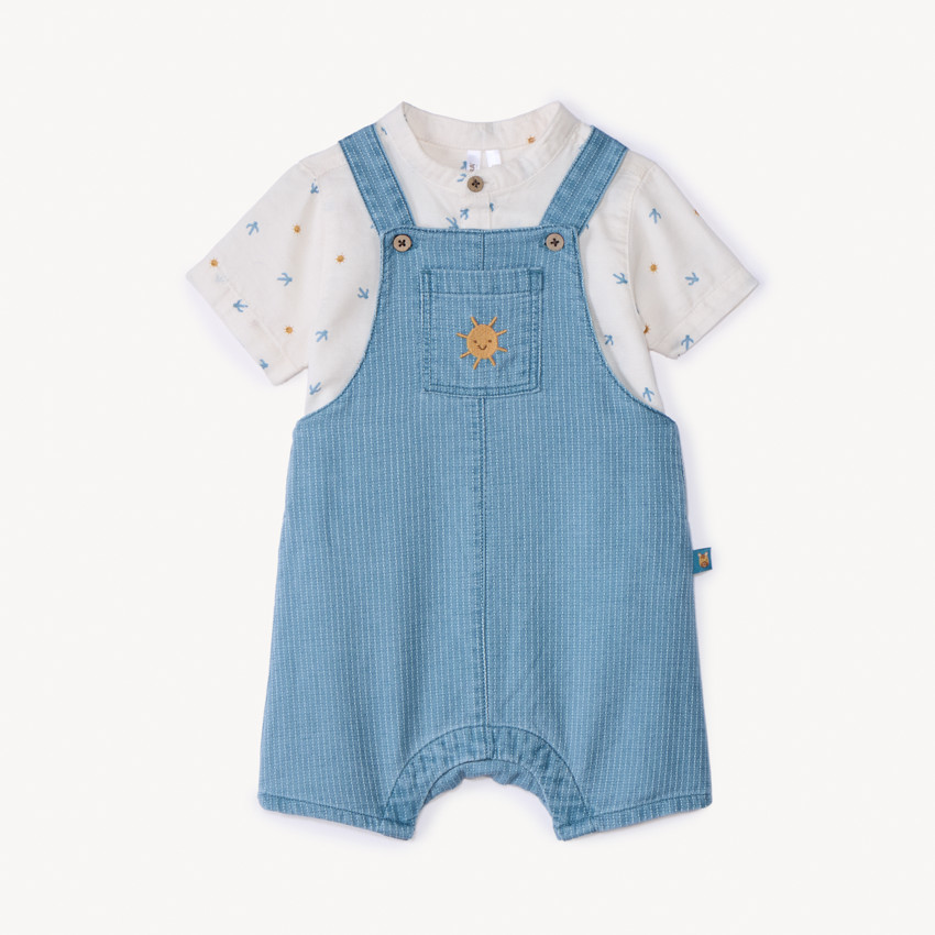 Ensemble chemise manches courtes et salopette motif soleil pour bébé garçon