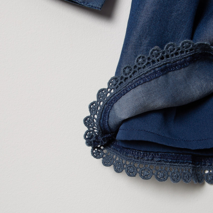 Robe chemise manches longues en Tencel avec broderies 
