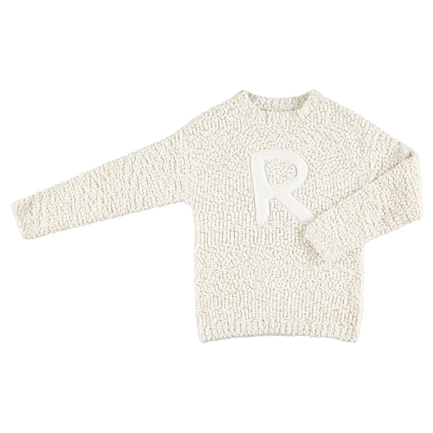 Junior - Pull en tricot pop-corn avec lettre patchée 
