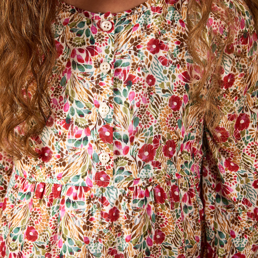Robe manches longues sans col imprimé fleurs pour fille 