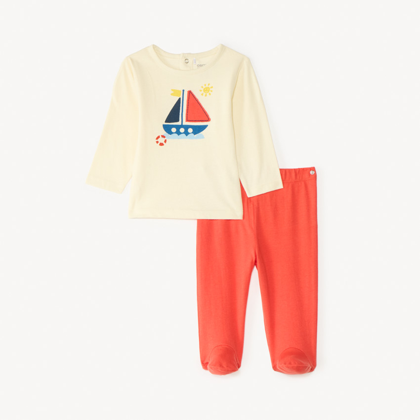 Set de pyjama 2 pièces broderie bateau pour bébé garçon (avec finitions différentes selon l'âge) 