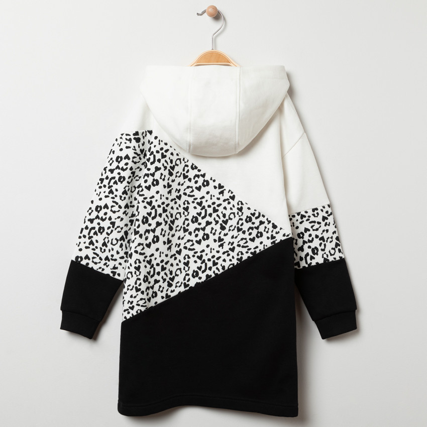 Robe manches longues à capuche motif léopard pour fille 