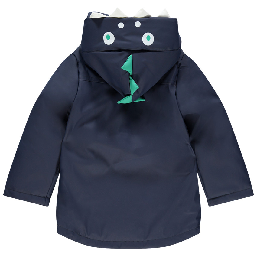 Parka à capuche en gomme doublé jersey rayé à détails dinosaure 
