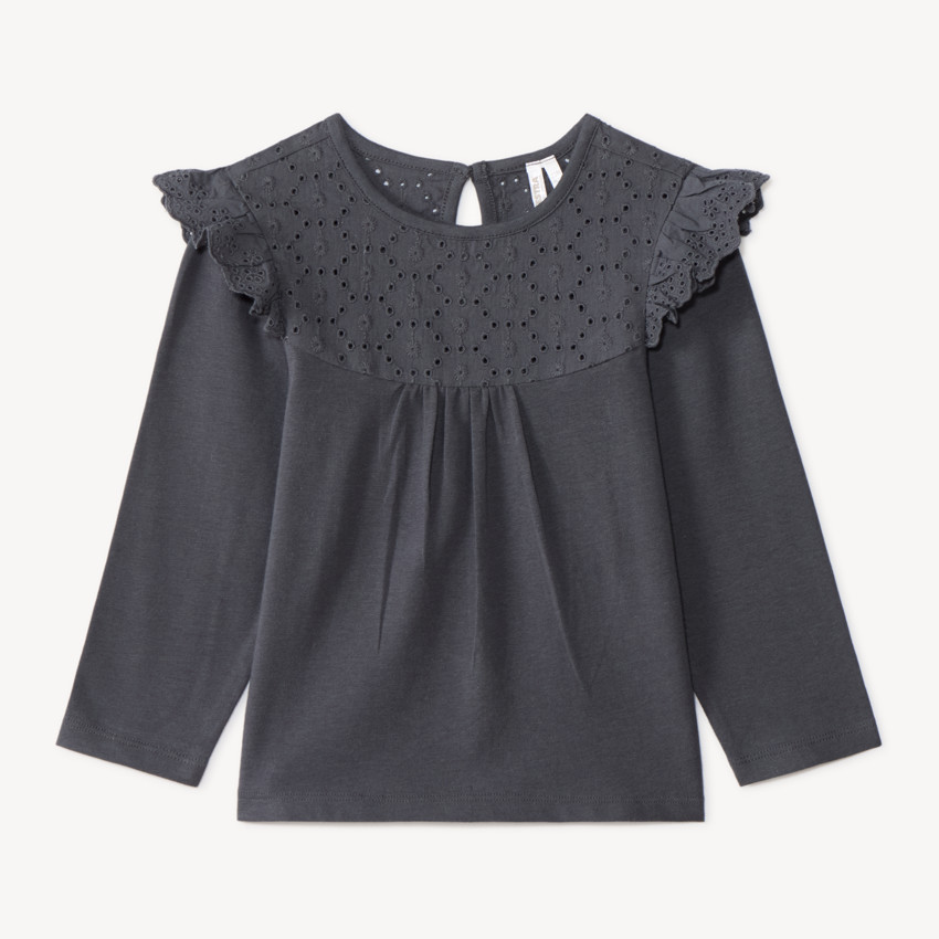 T-shirt à manches longues bébé fille avec broderie anglaise 