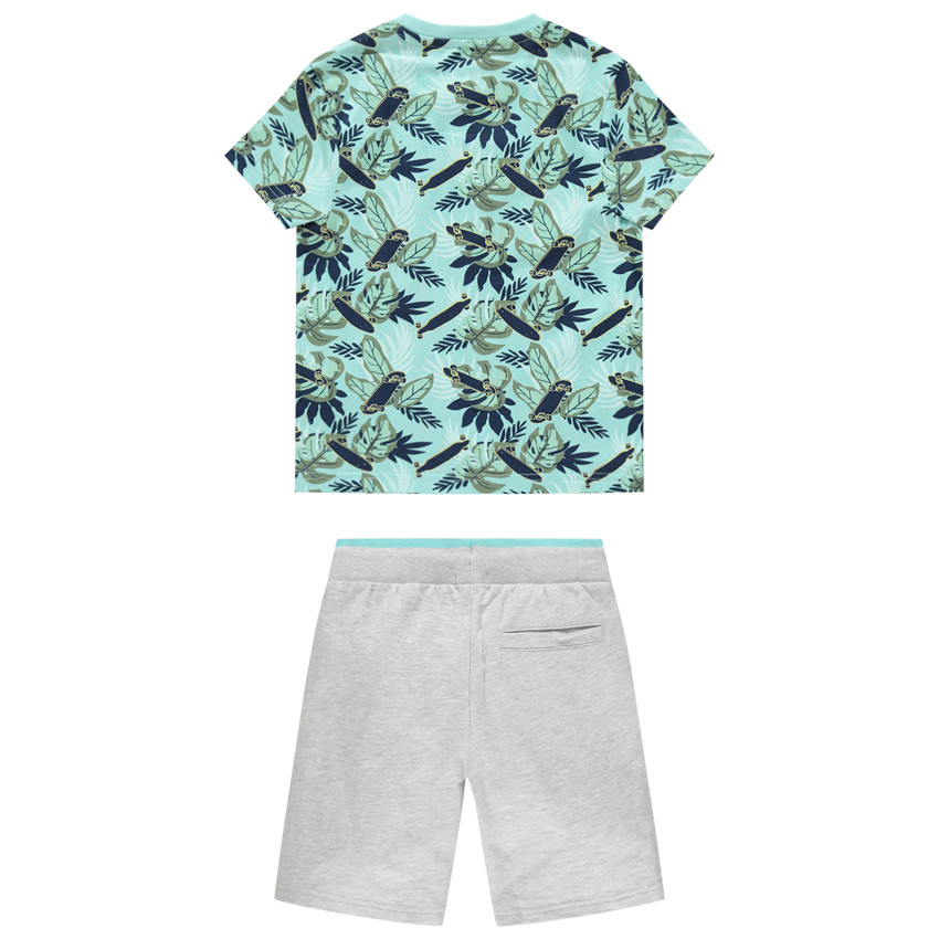 Ensemble à t-shirt imprimé et bermuda uni pour enfant garçon 
