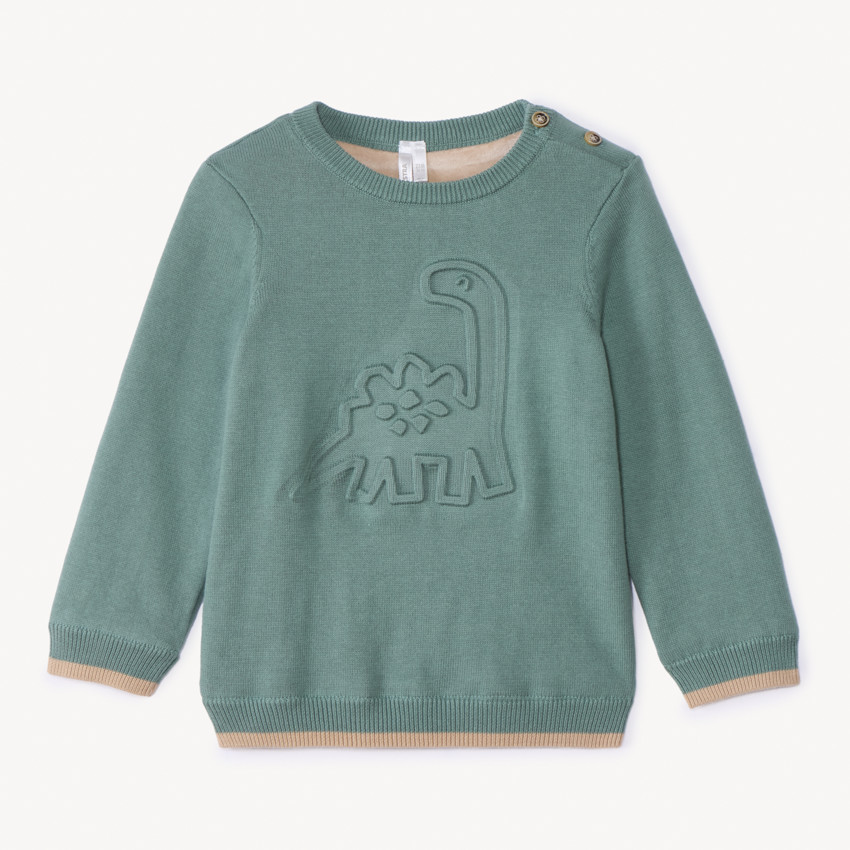 Pull en tricot doublé motif dino en relief pour bébé garçon 