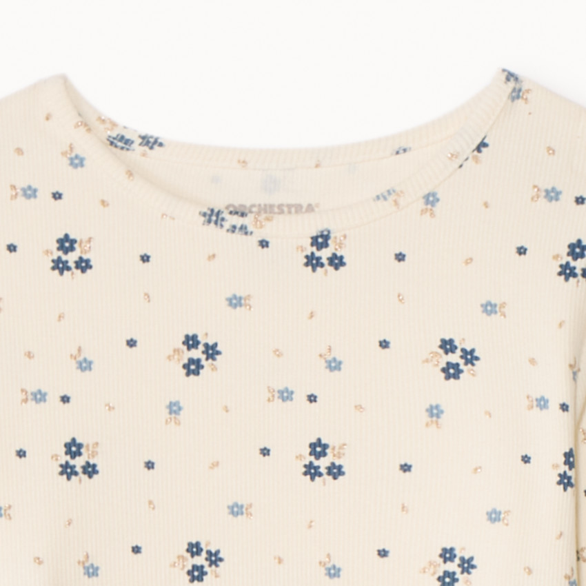 Set pyjama long côtelé imprimé fleurs pour fille 