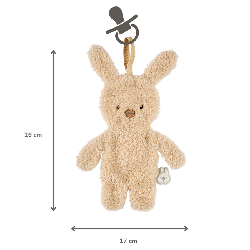 Doudou attache-sucette Lapin Teddy bouclette Beige 