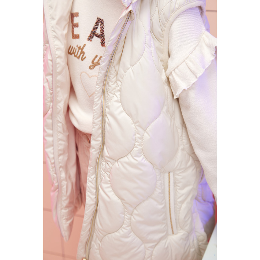 Doudoune longue sans manches à capuche avec matelassage fantaisie pour fille 