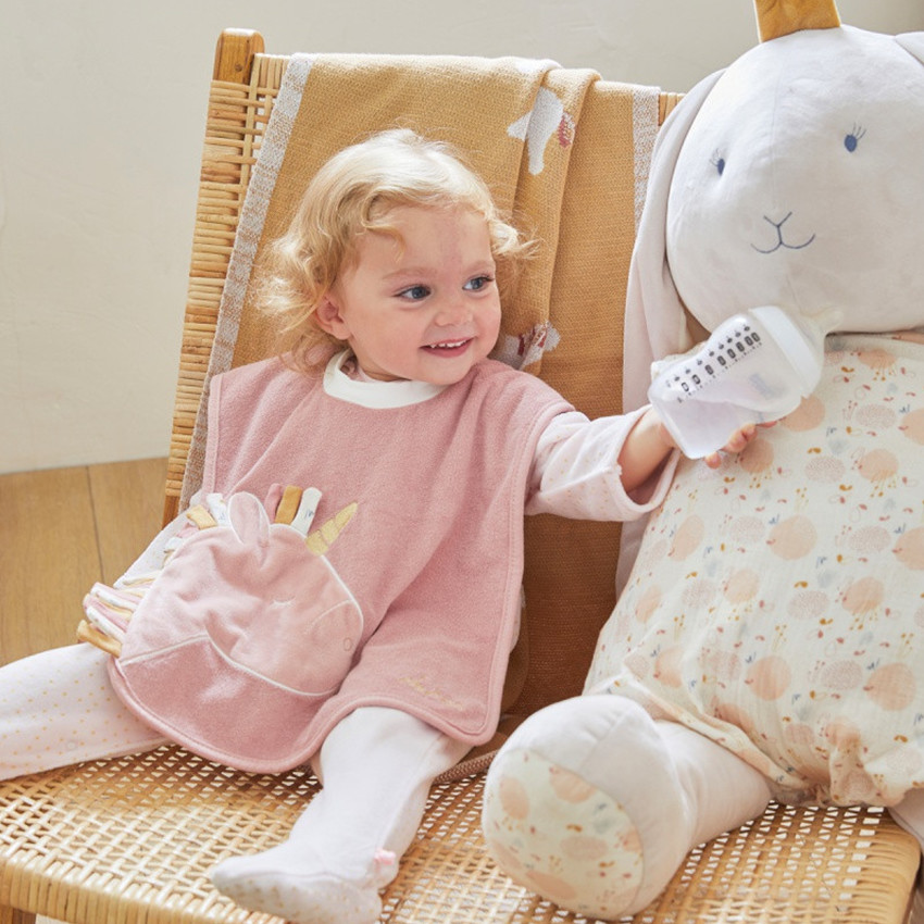 Bavoir en éponge Funny avec Licorne - Rose  