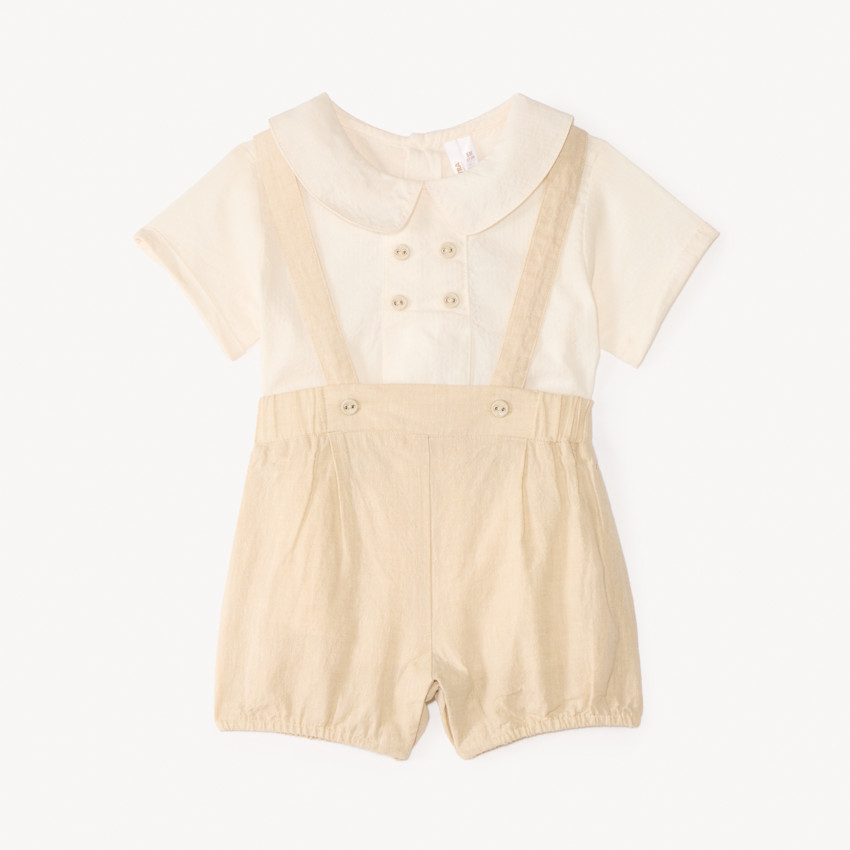 Ensemble salopette short + chemise col Claudine pour bébé garçon