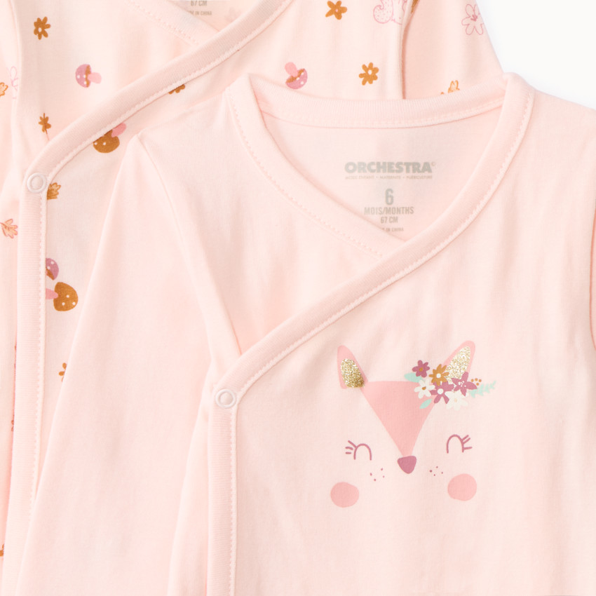 Lot de 7 bodies manches longues forêt pour bébé fille avec ouvertures différentes selon l'âge 