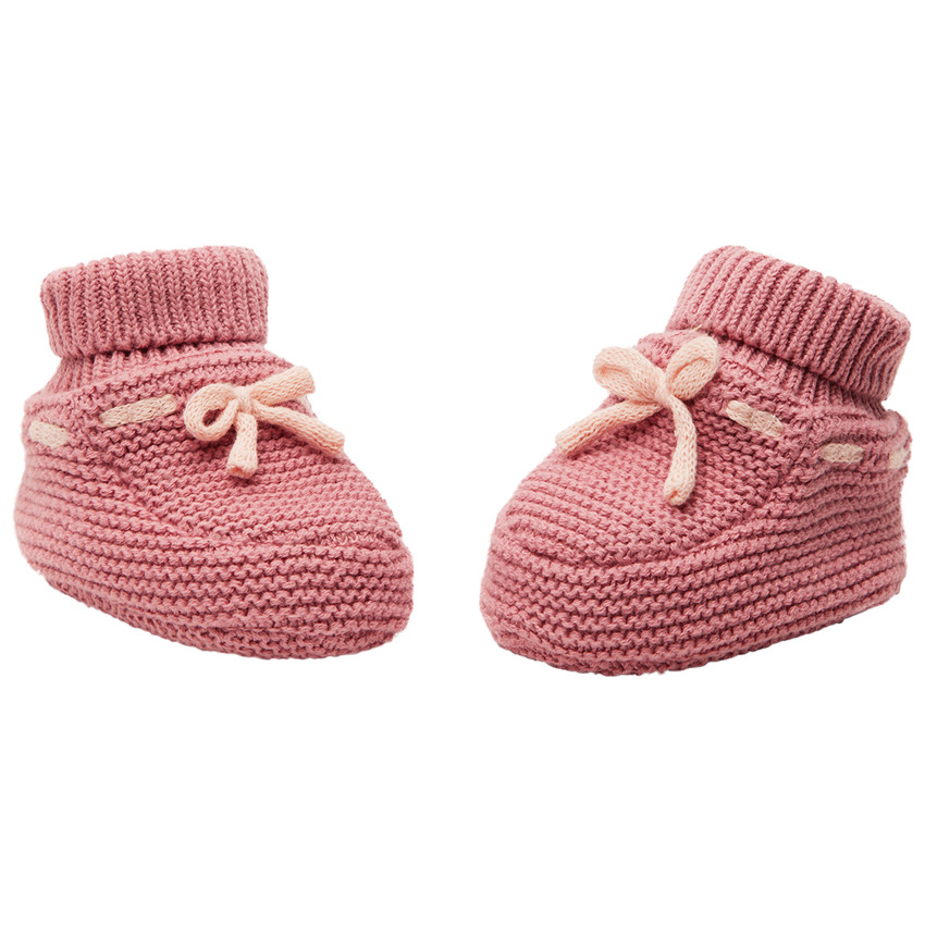 chaussons en tricot avec nœud pour bébé fille - prune