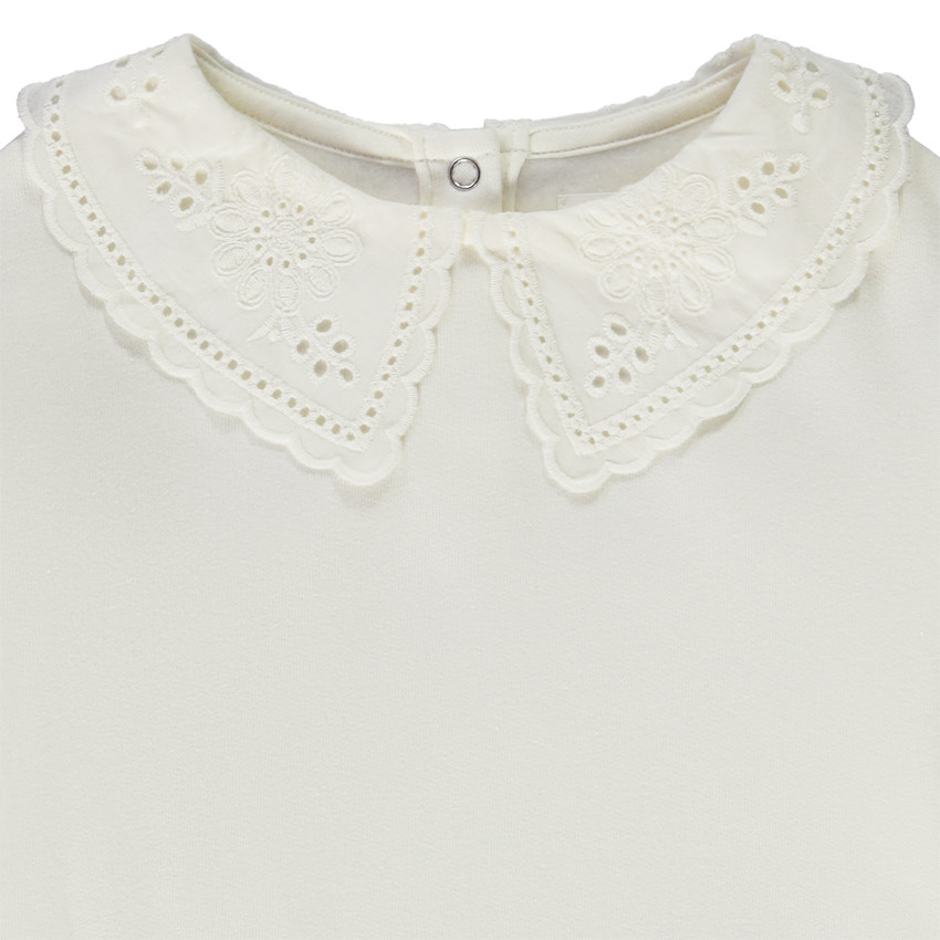 Sweat avec col claudine en broderie anglaise pour fille 