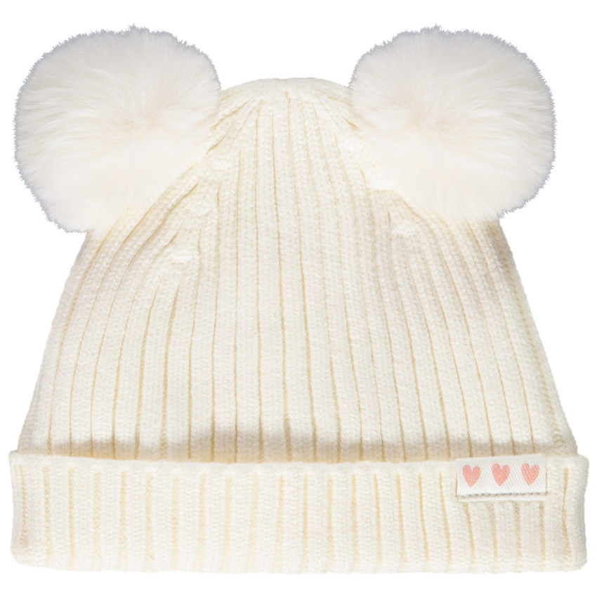 Bonnet côtelé à pompons effet fourrure pour bébé fille
