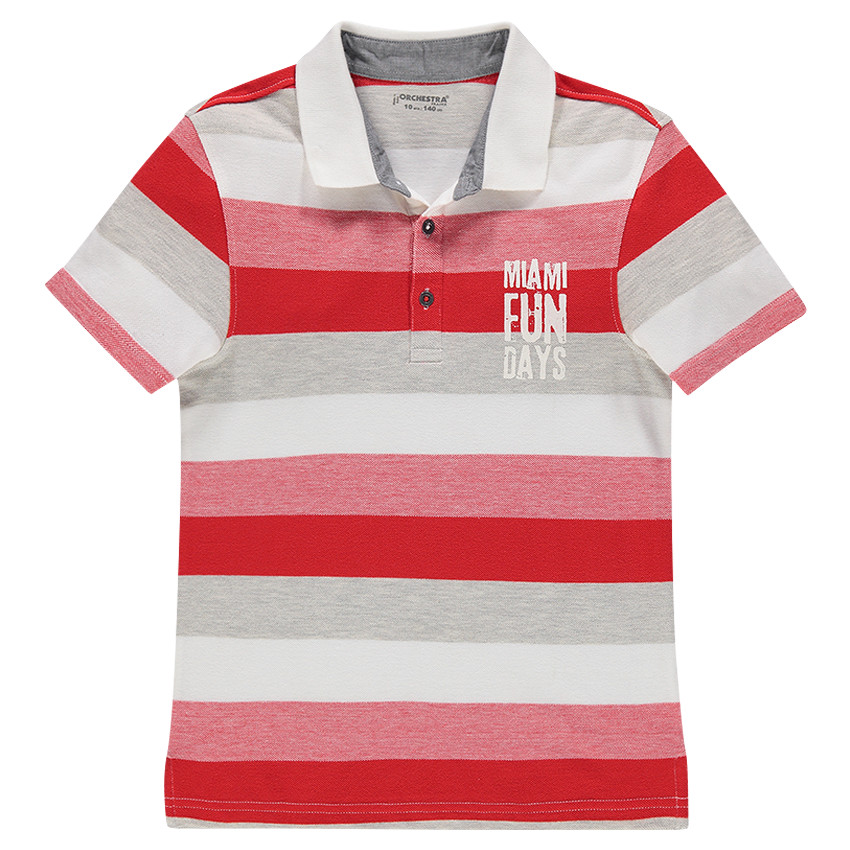 Junior - Polo manches courtes rayé avec inscription printée 