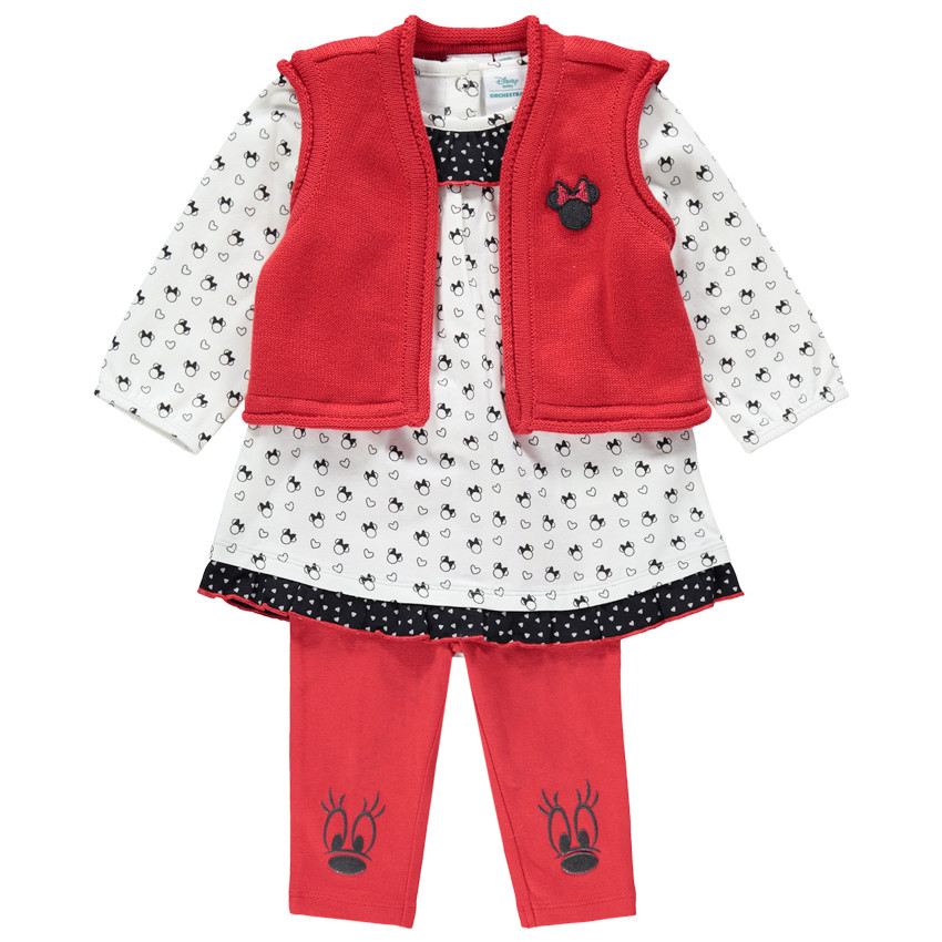 Ensemble 3 pièces avec tunique imprimée all-over, gilet et legging Minnie Disney 