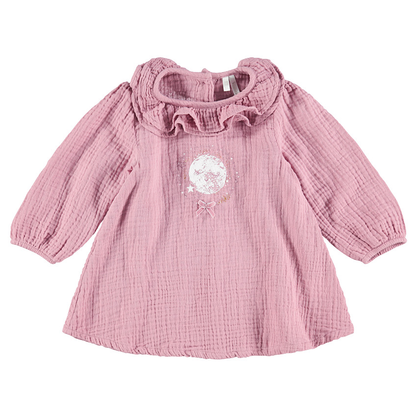 Tunique en coton tubique avec double collerette et print lune 