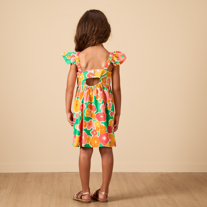 Robe manches courtes imprimé fleurs plates pour fille 