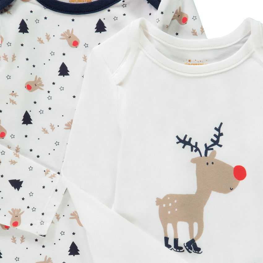 Lot de 2 bodies manches longues esprit Noël pour bébé 