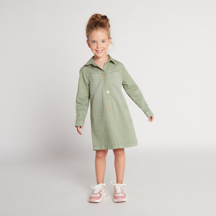 Robe manches longues uni en denim pour fille 