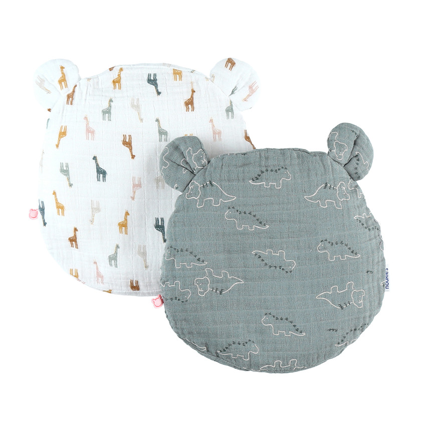 Coussin ergonomique avec 2 housses en coton bio vert/écru 