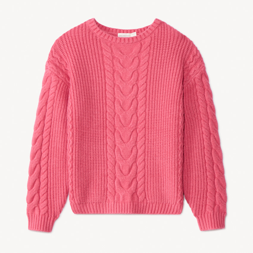 Pull oversize en tricot torsadé uni pour fille 