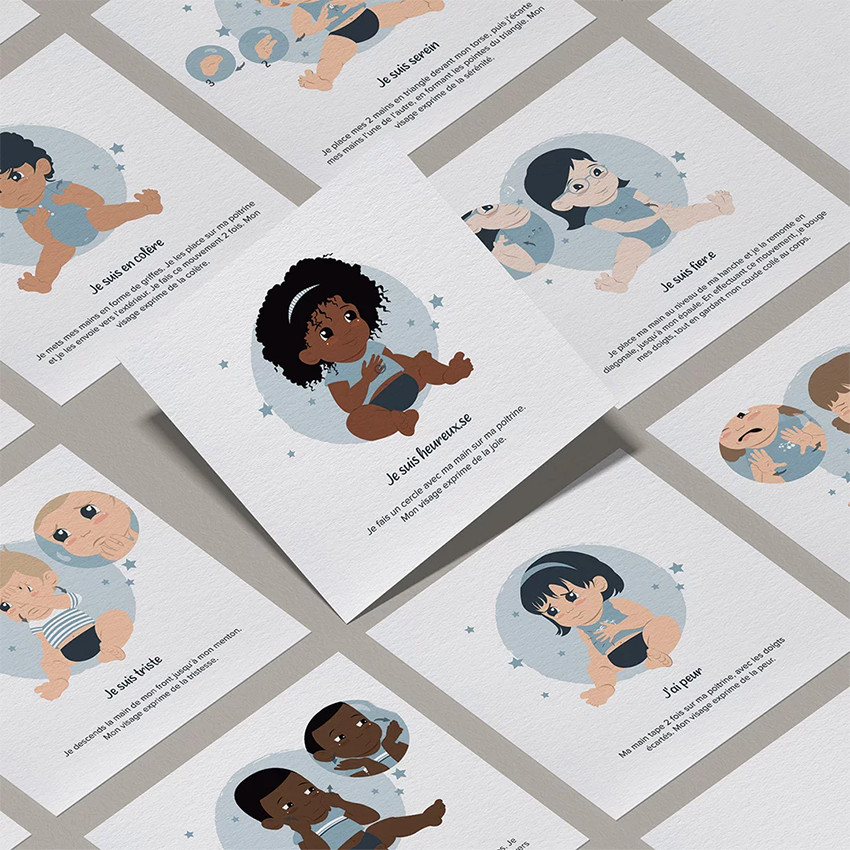 7 cartes Bébé signe "Mes émotions" 