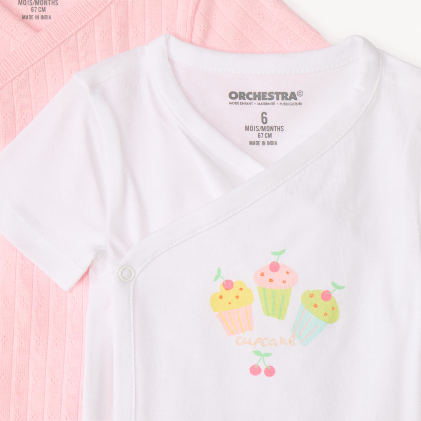 Lot de 7 bodies manches courtes motifs gourmandises pour bébé fille (ouvertures différentes selon l'âge) 