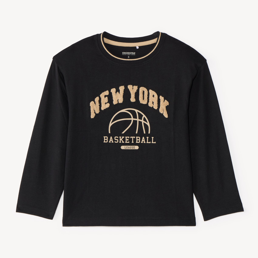 T-shirt manches longues garçon patch bouclette "New York"