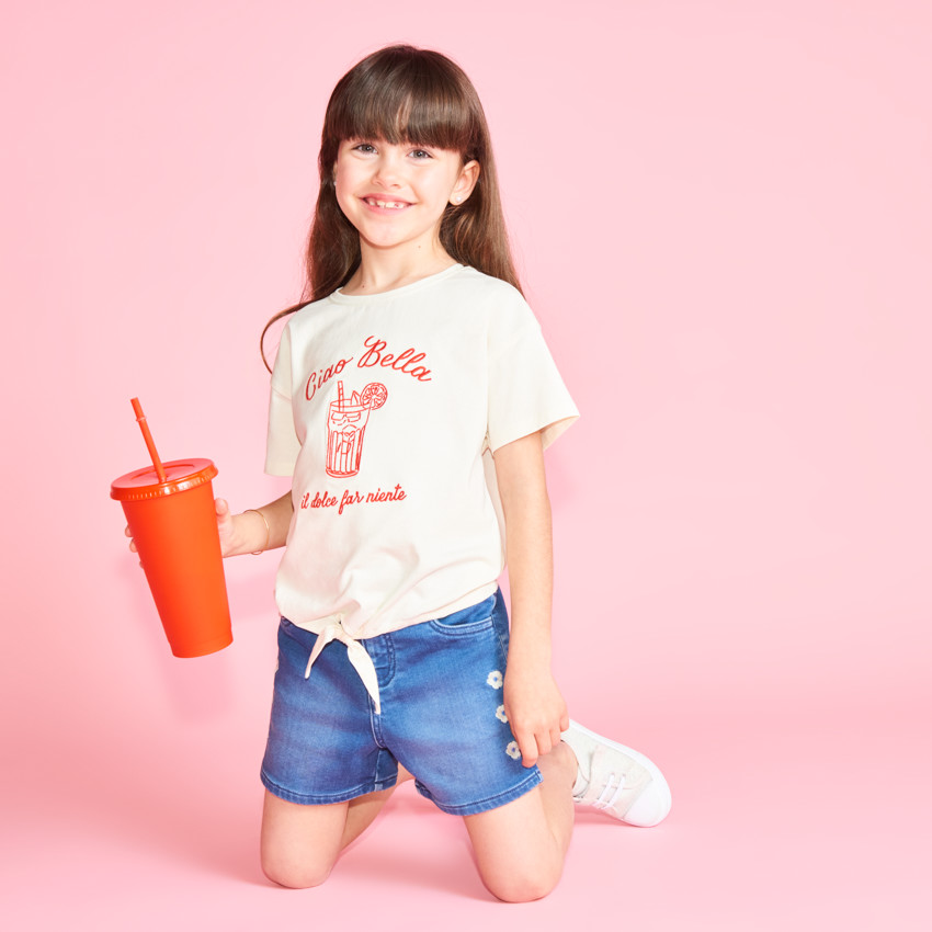 Short en jean avec broderie fleur pour fille 