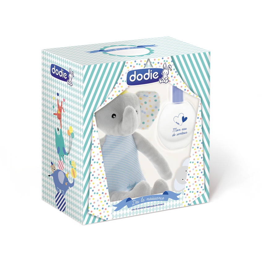 Coffret eau de senteur 50 ml et doudou éléphant pour bébé garçon 