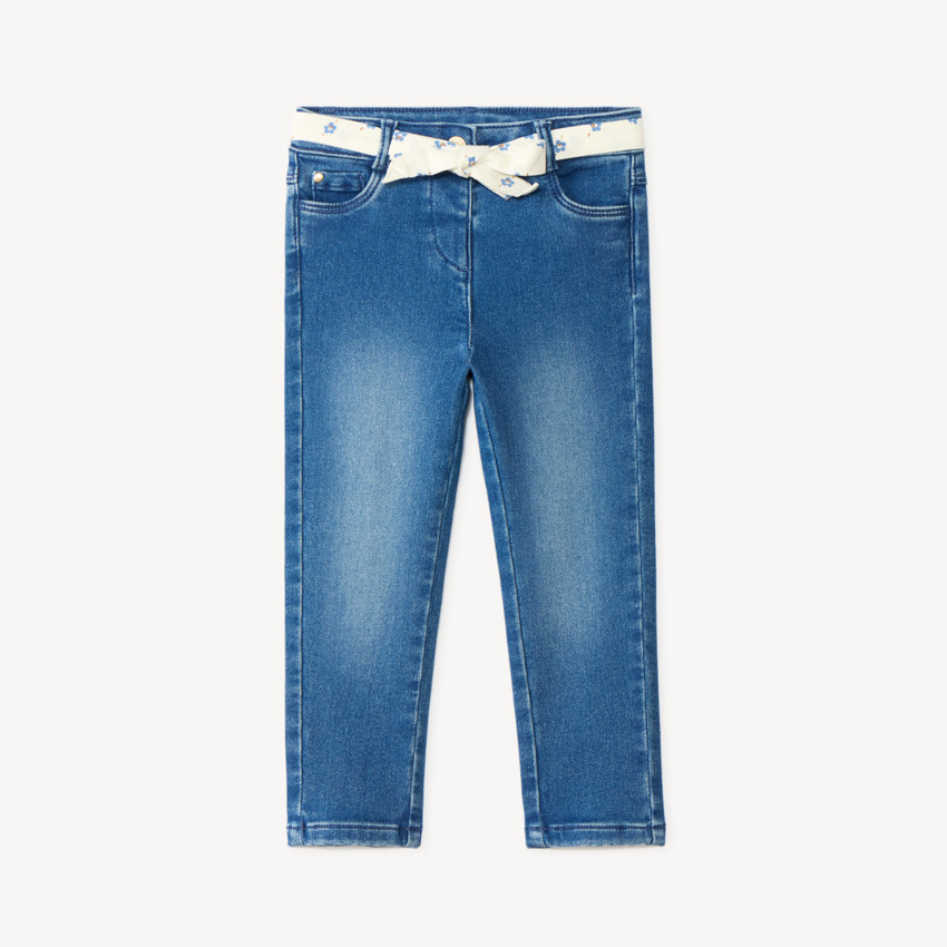 Jean slim bébé fille avec ceinture en tissu