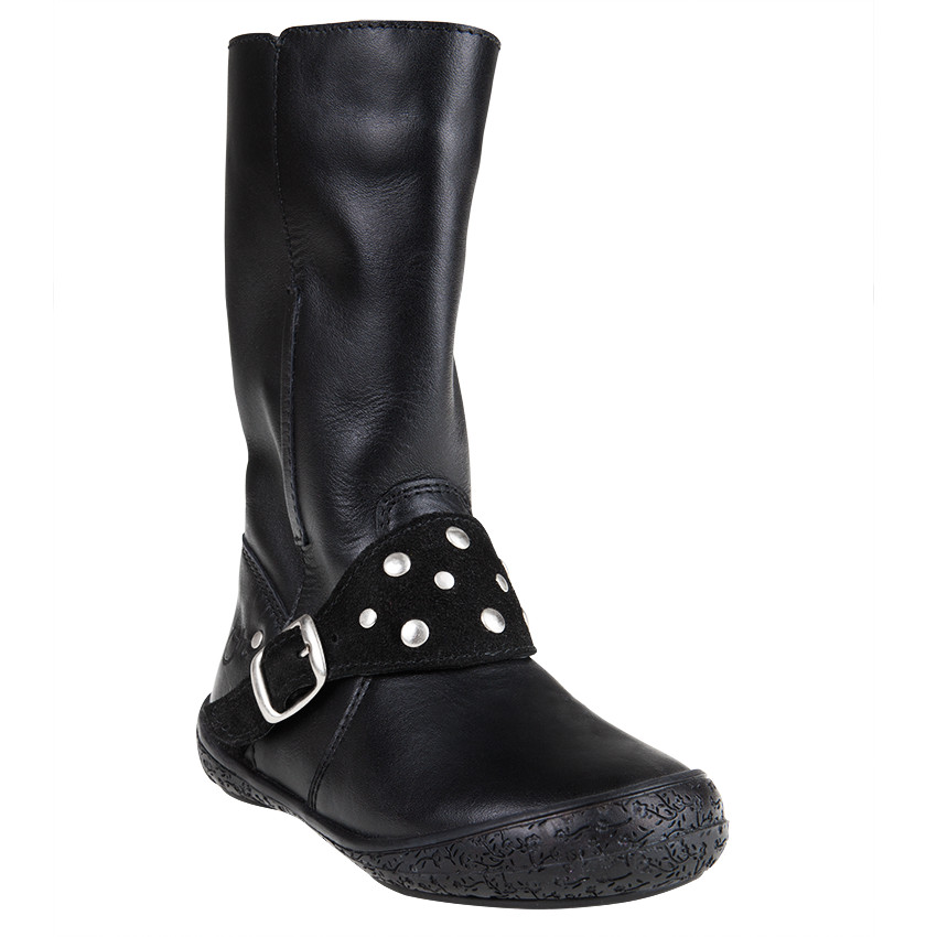 Bottes noires en cuir avec boucles et rivets 