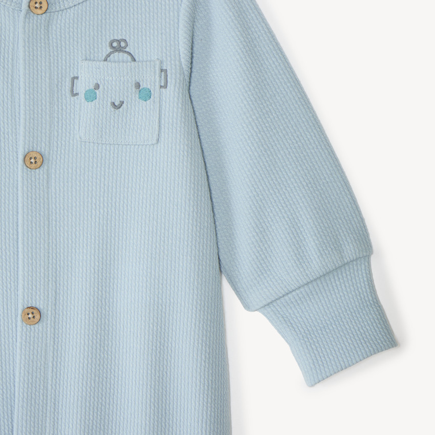 Combinaison longue bébé garçon en maille côtelée broderie robot 