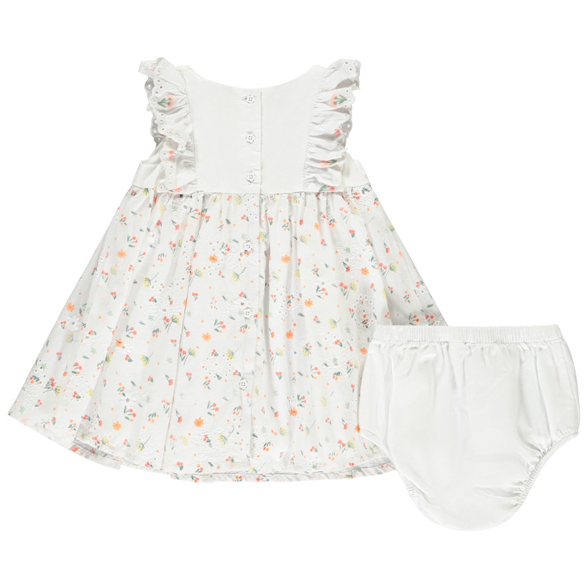 Ensemble robe à fleurs volantée + bloomer pour bébé fille 