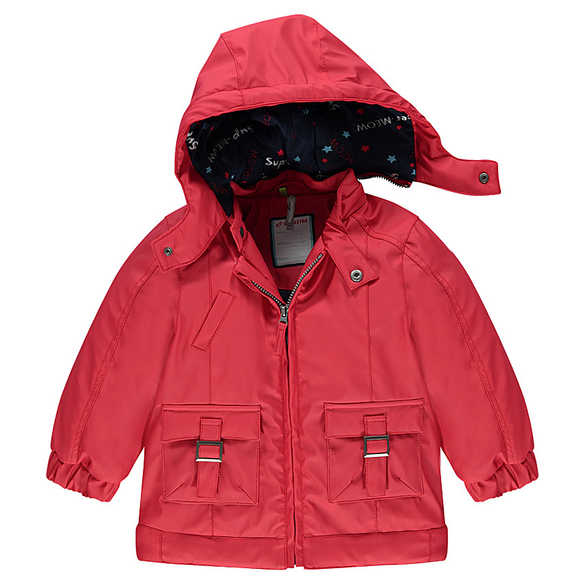 Coupe-vent rouge en gomme doublé jersey avec poches et capuche amovible 